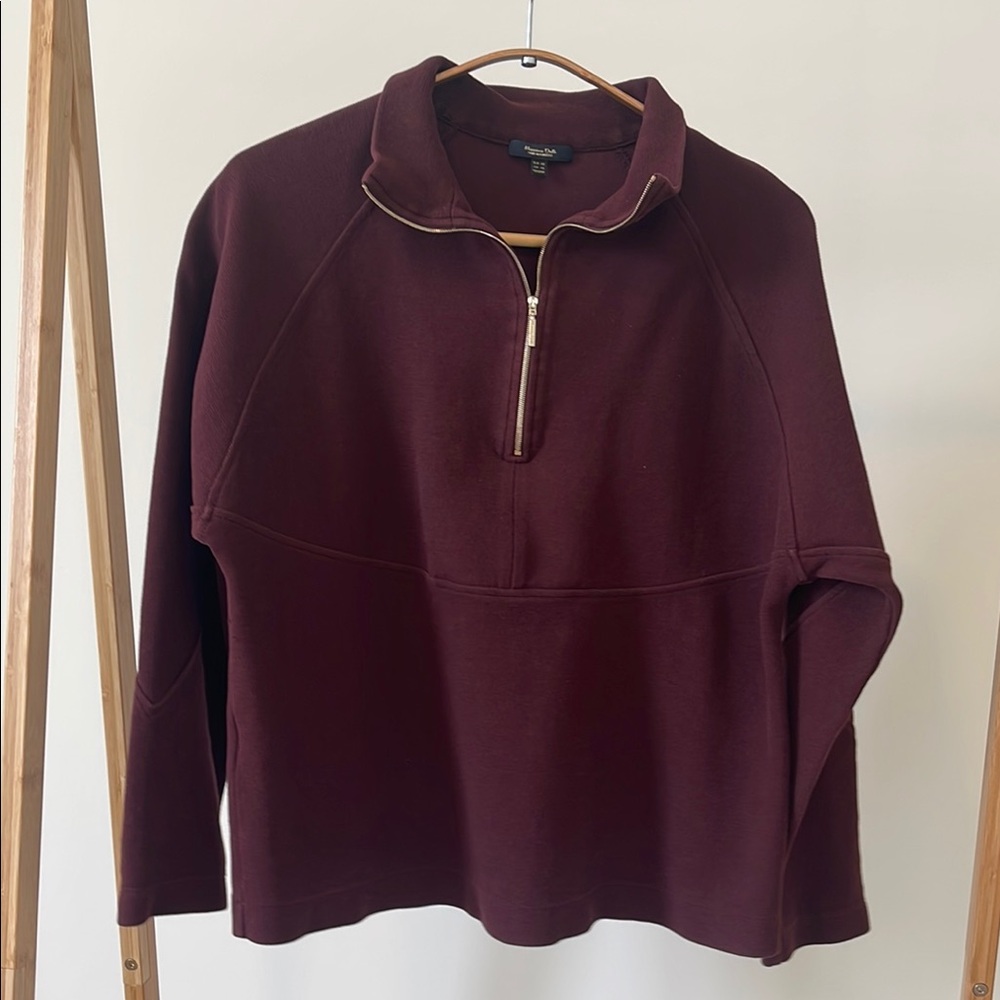 Massimo Dutti Raglan Sleeve Burgundy Zipped Sweatshirt XS